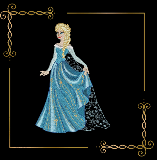 Princess Elsa, Winter, Frozen, Disney, snowflakes, magic, fairy tale, Embroidery machine design to the direct download