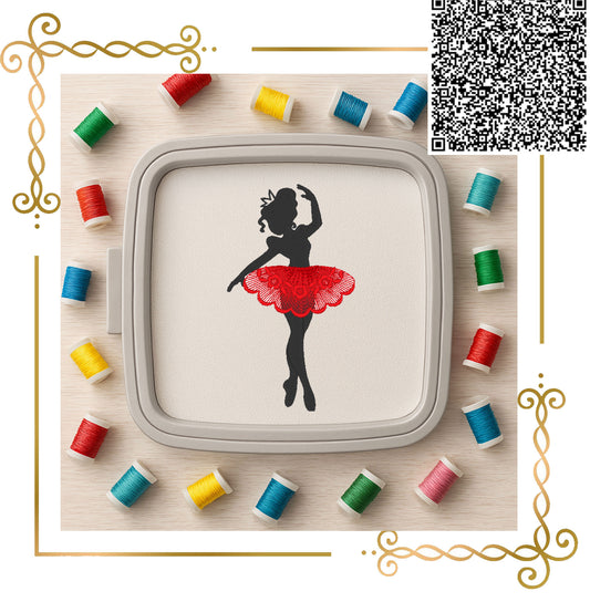 Ballerina Embroidery Design – Elegant Ballet Girl with Lace Tutu – Machine Embroidery File