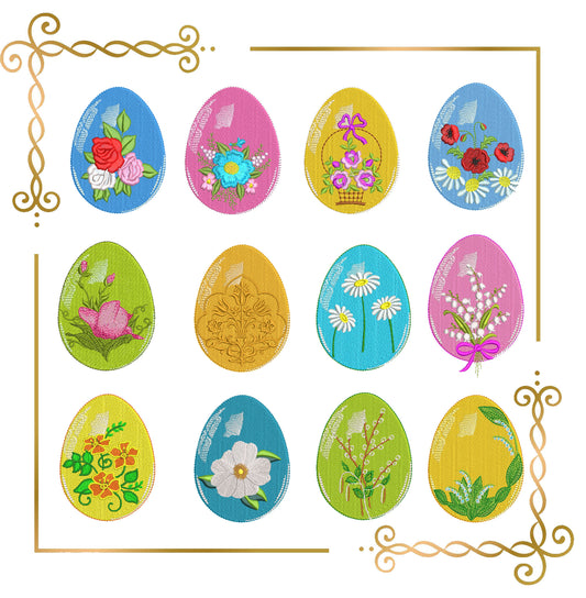 Easter eggs with flowers SET 12 St. embroidery design digital