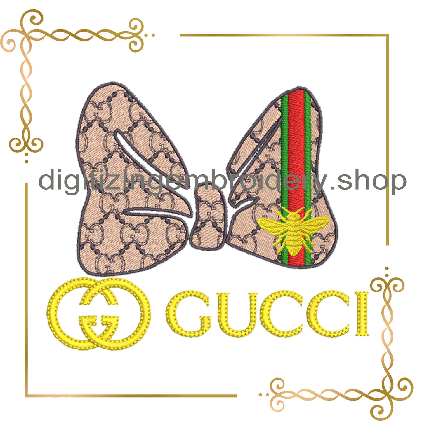 Minnie Mouse bow fashion Gucci embroidery design digital 