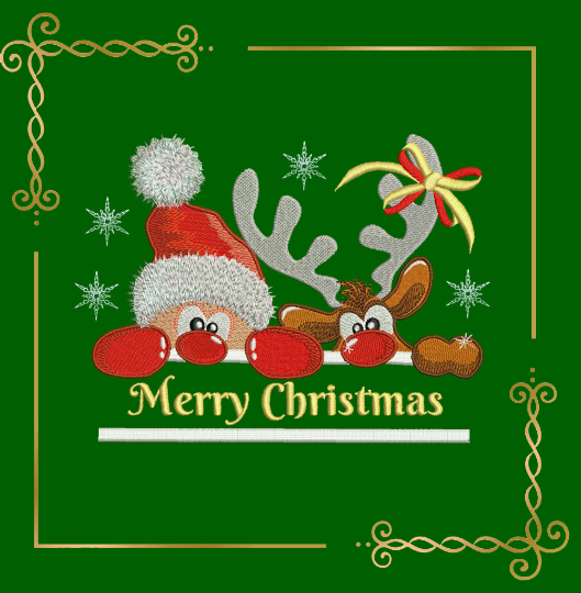 Christmas super trendy Santa Claus and Deer Winter lettering embroidery design