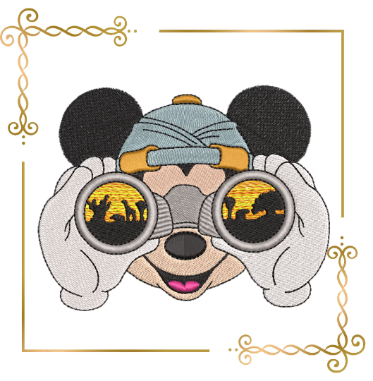 Mickey and Minnie  Mouse binocular, safari, Fantasy, parody,  embroidery design to the direct download.