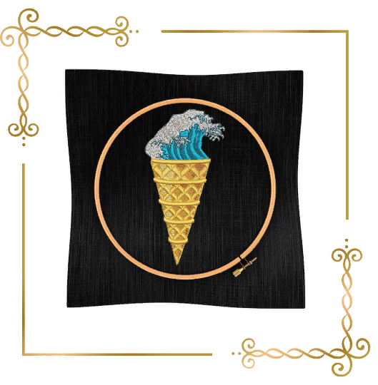 ice cream embroidery pattern Sweet Surprise ice cream in a sea cone digital machine embroidery design