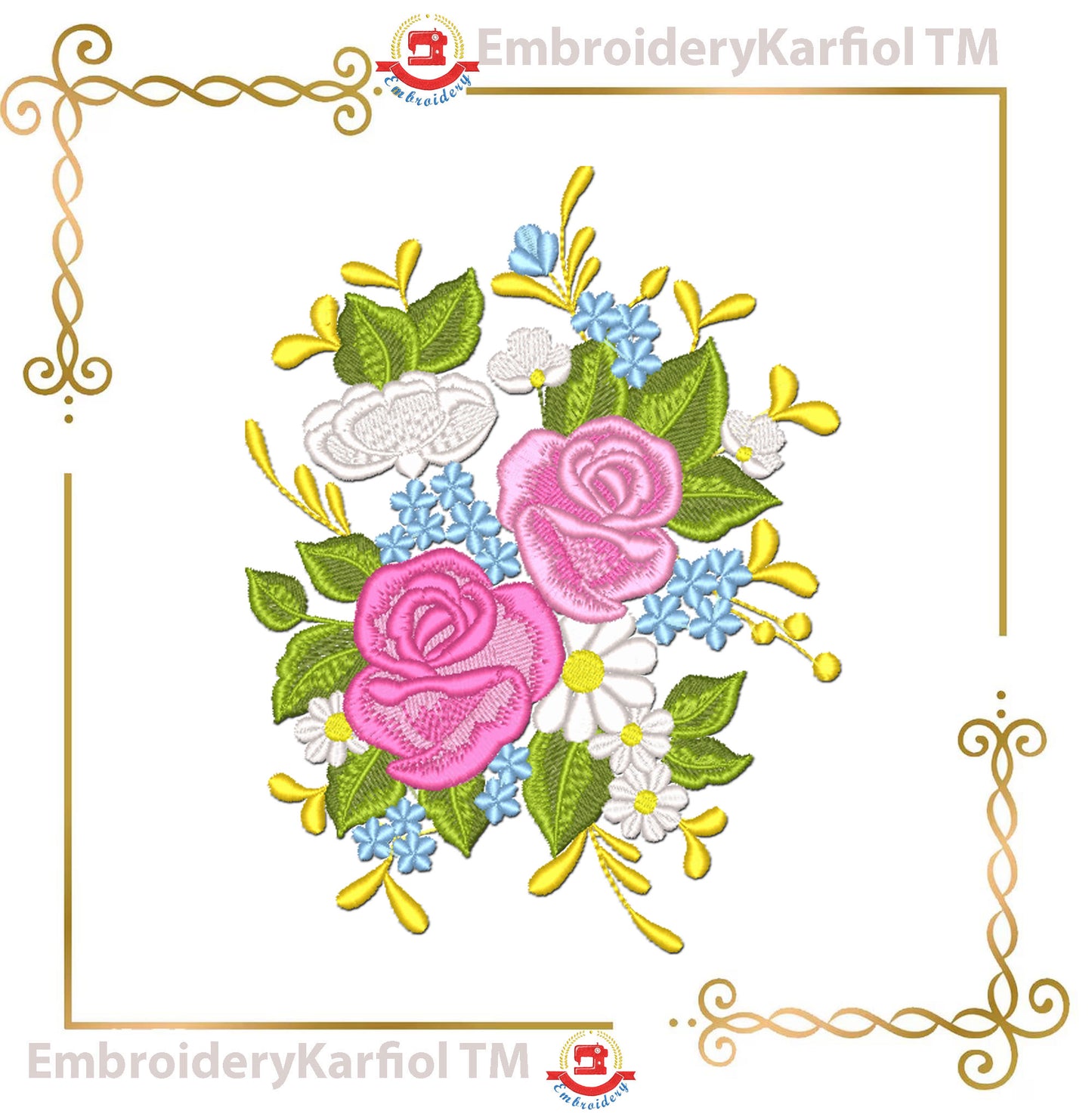Flowers Bouquet Embroidery Design | Rose Flower Machine Embroidery Pattern | Wedding Spring Garden Embroidery | Instant Download