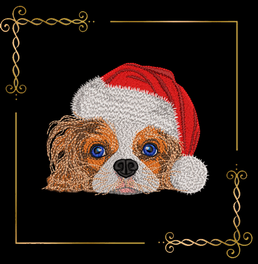 Animals christmas dog Santa Claus hat digital machine embroidery design