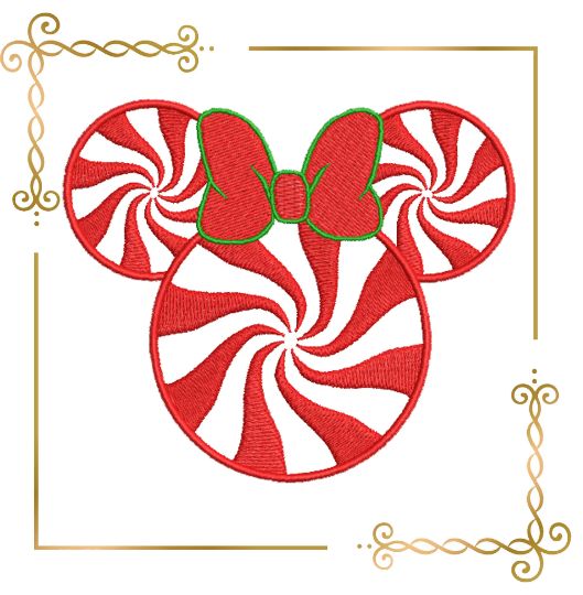 Christmas candy Minnie head embroidery design embroidery design