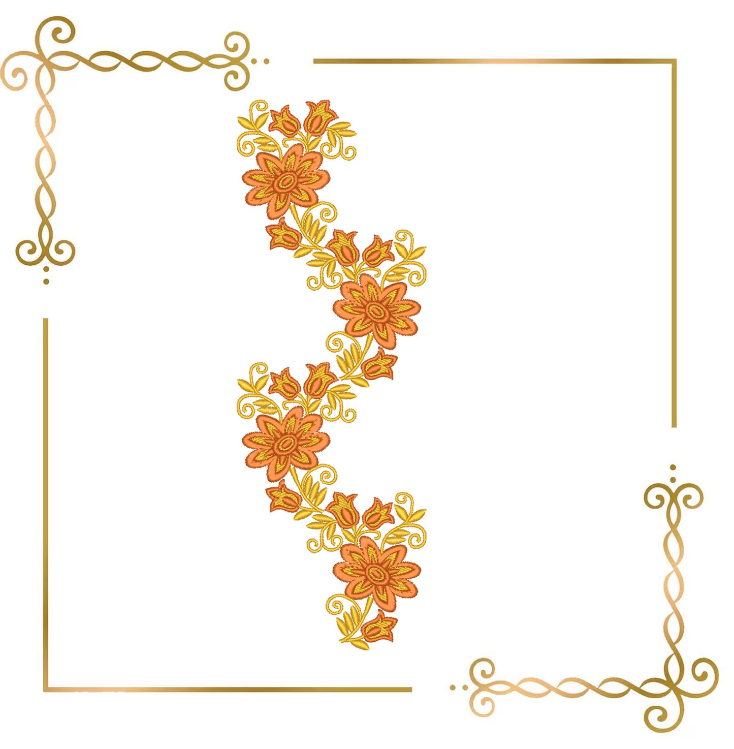 Flowers Floral Border Embroidery Design, Autumn Flowers Vine, Dress Trim, Boho Lace