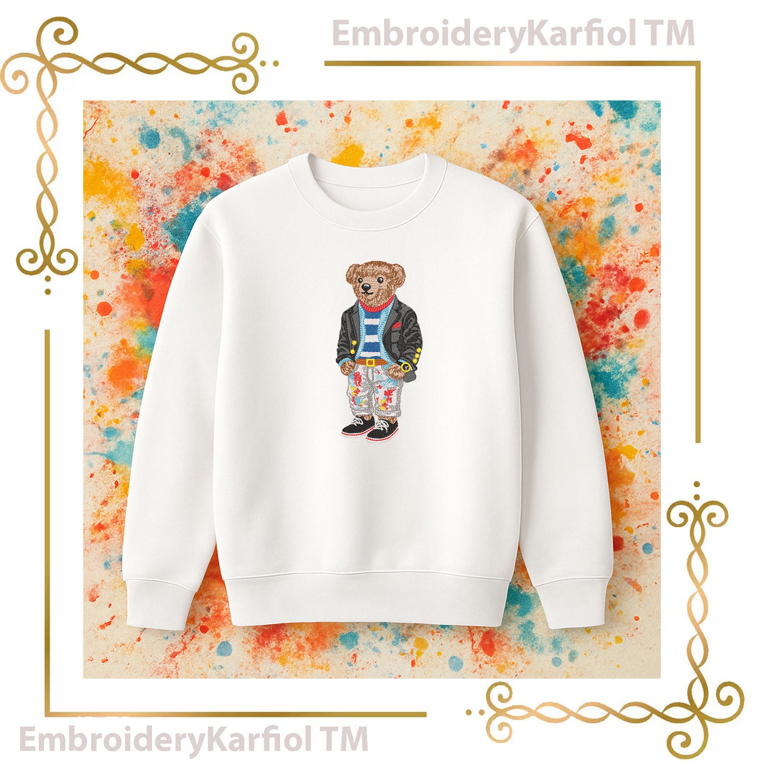 Teddy  Bear - Preppy Fashion Bear Embroidery Design – Designer Stylish Teddy (Digital File)