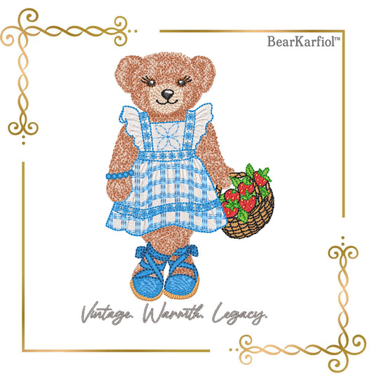 Teddy-Bear – in a fancy dress with Strawberry Basket –style-Fashion-Ralph-Lauren - Digital File for Machine Embroidery 