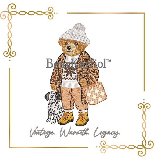 Teddy Bear with Dalmatian Embroidery Design – Cozy Ralph Lauren Style Winter Outfit, Snowflake Sweater