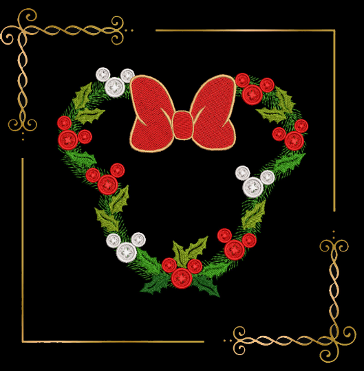 Christmas Wreath Minnie Mickey Mouse head buttons machine embroidery design