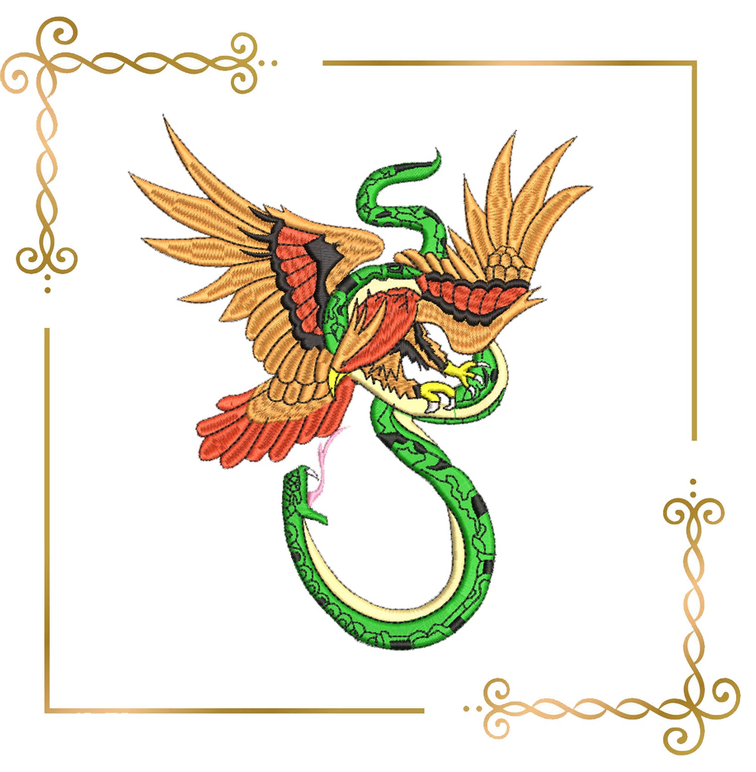 Animal Battle of the Snake and the Eagle Embroidery Design 3 sizes