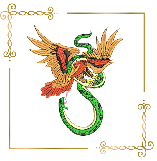 Animal Battle of the Snake and the Eagle Embroidery Design 3 sizes