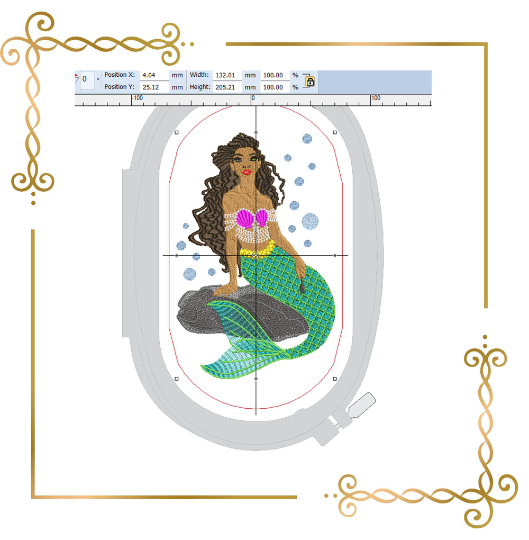 Princess Ariel mermaid Afro American Disney character machine embroidery design