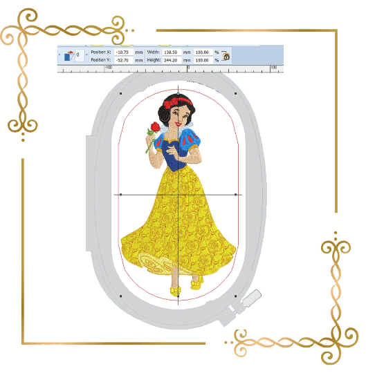 Princess Snow White, Princess with a flower, a beautiful dress machine embroidery design to the direct download.