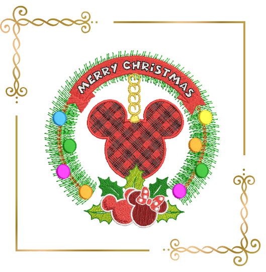 Christmas  Minnie Mouse  Wreath mistletoe suspension digital embroidery design