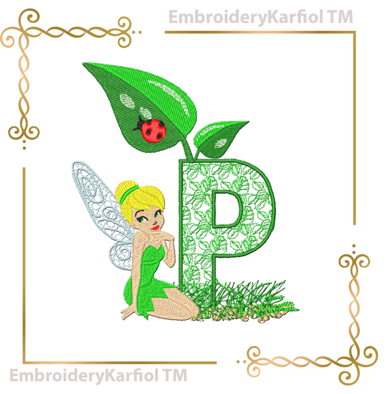Letters Tinker bell princess Disney Alphabet Letter P fabulous fairy  digital embroidery design