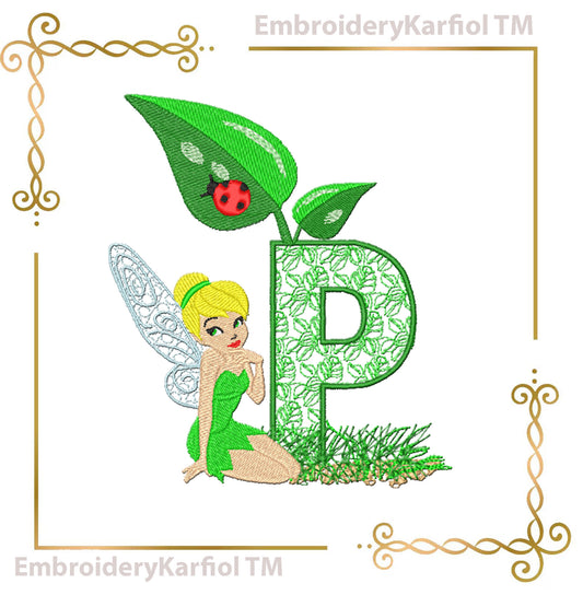 Letters Tinker bell princess Disney Alphabet Letter P fabulous fairy digital embroidery design