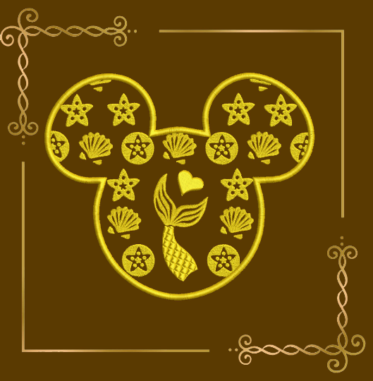 Princess Ariel Minnie mouse head mermaid tail seashell star machine embroidery design