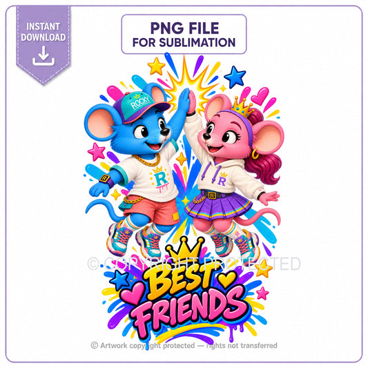 🎨 Welcome to the World of Rocky &amp; Roxy™! 🎨
Rocky &amp; Roxy™ on a scooter PNG, Cute Mice Sublimation Design, Kids T-Shirt Clip Art, High Five Mouse Png, Instant Download