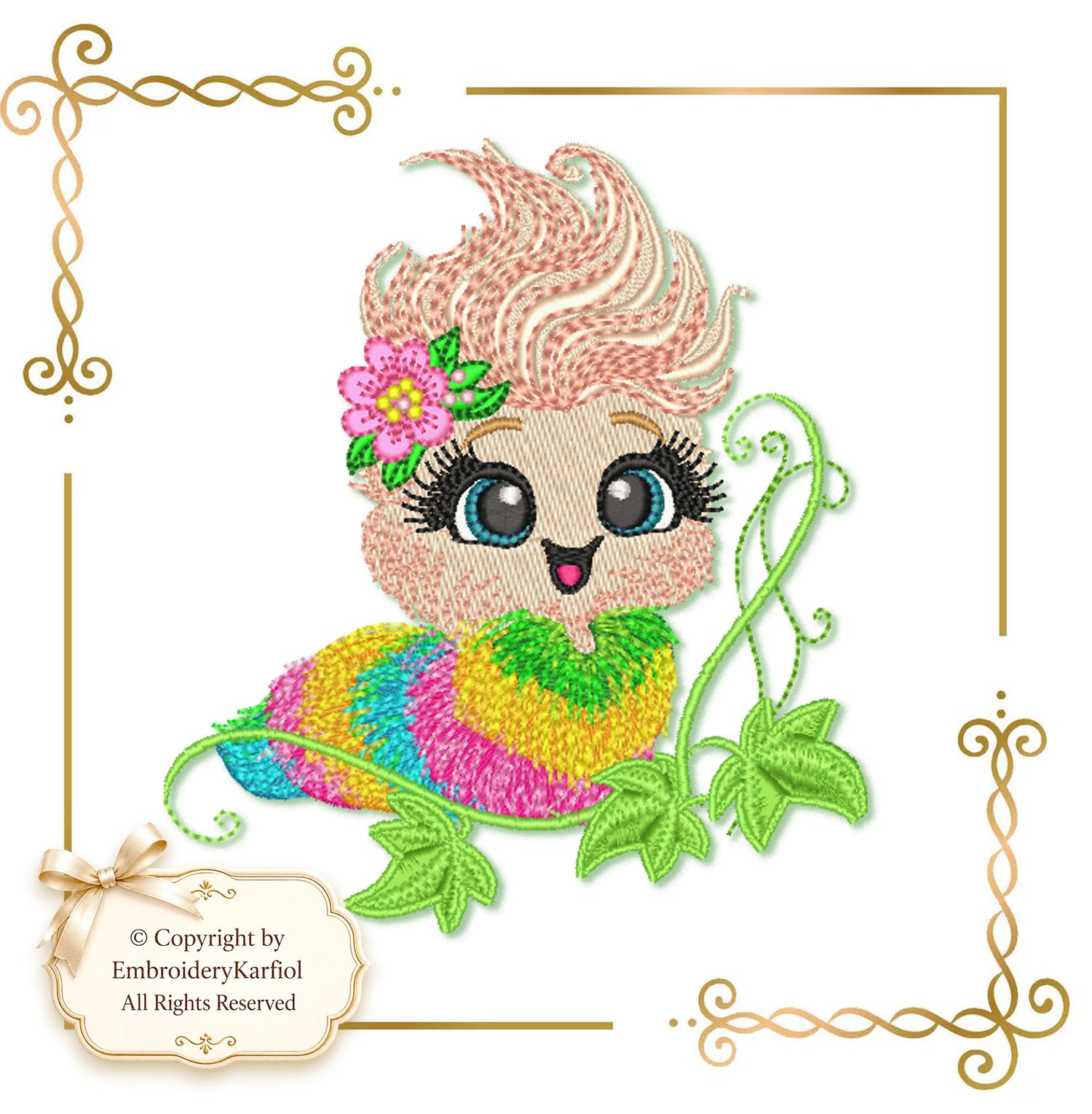 Cartoon Characters Rainbow Fluffy Caterpillar Embroidery Design (Digital Download)
