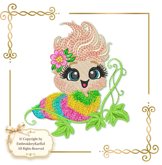 Cartoon Characters Rainbow Fluffy Caterpillar Embroidery Design (Digital Download)