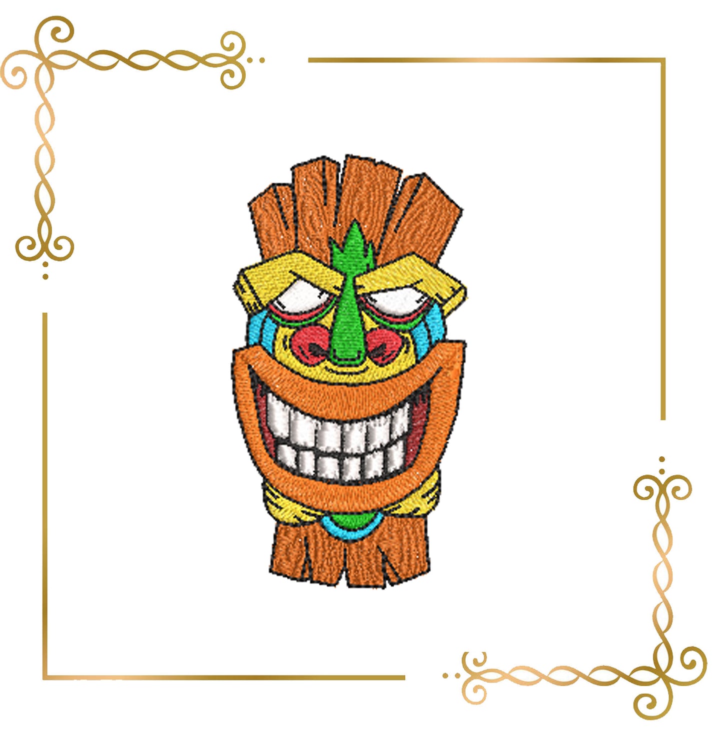 Cartoon CharactersTiki Totem Mask Embroidery Design – Tribal Polynesian Inspired Pattern