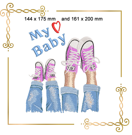 Miscellaneous Mother's Day mom and baby  legs in sneakers jeans machine embroidery design