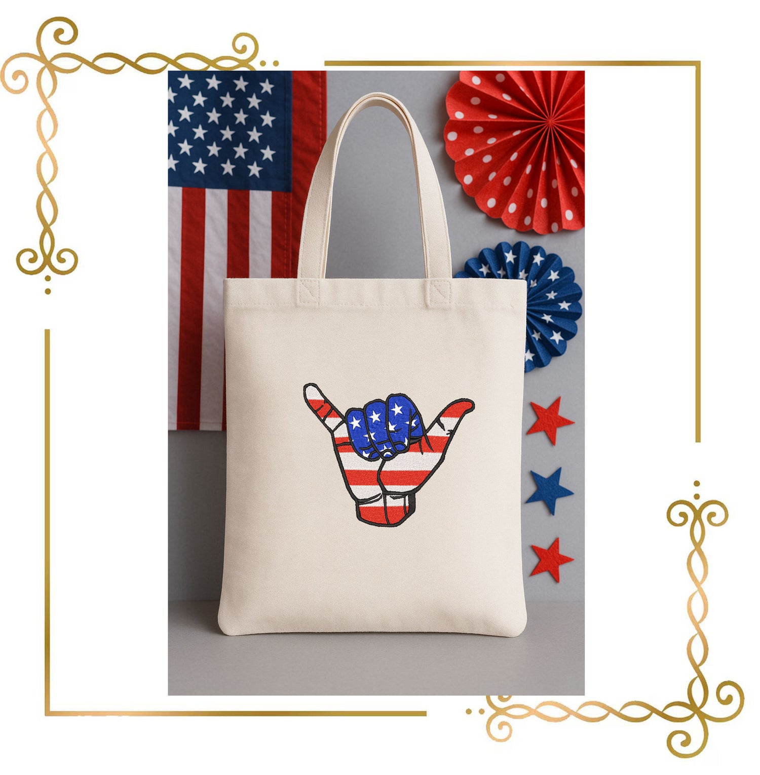 USA Patriotic , Machine Embroidery Design, Loose, American Flag, Hand Gesture Shaka, USA Independence Day