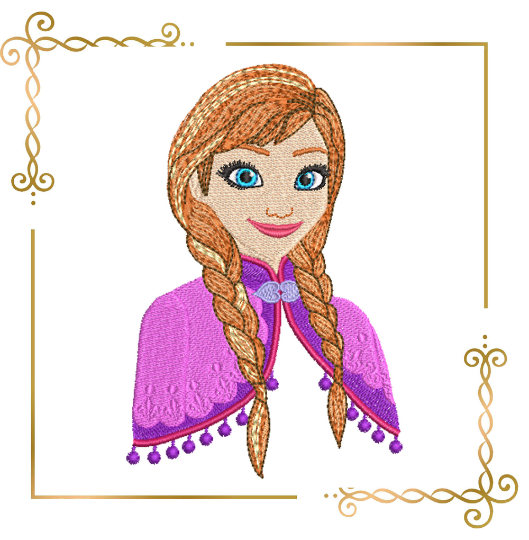 Princess Anna Frozen snowflakes Disney character digital embroidery design