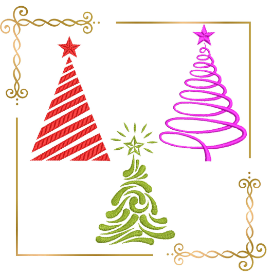 Christmas trees SET Winter Merry Christmas Super trendy Christmas tree machine embroidery design to the direct download