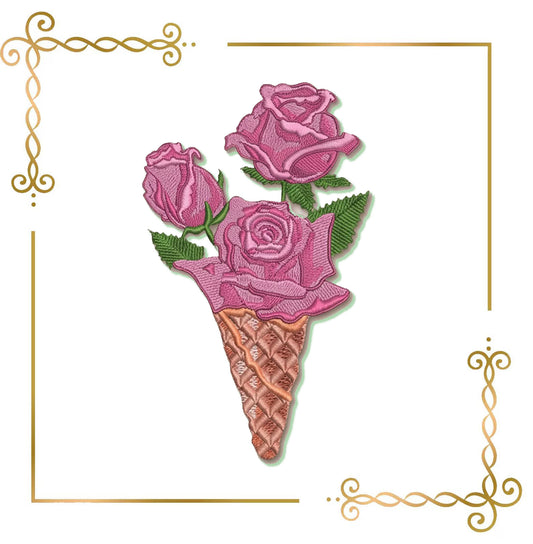 Ice cream Sweet Surprise roses Machine embroidery design (Instant Download)