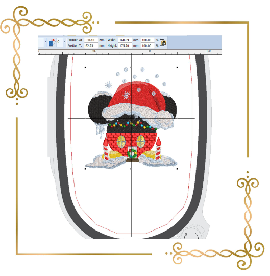 Christmas Mickey Mouse house in a Santa Claus hat machine embroidery design