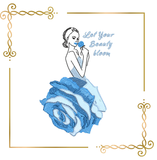 Lady dress Beauty roses machine embroidery design