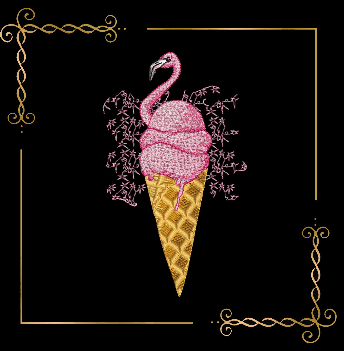 ice cream Sweet Surprise Flamingo Ice Cream Cone Embroidery Design 1 Sizes