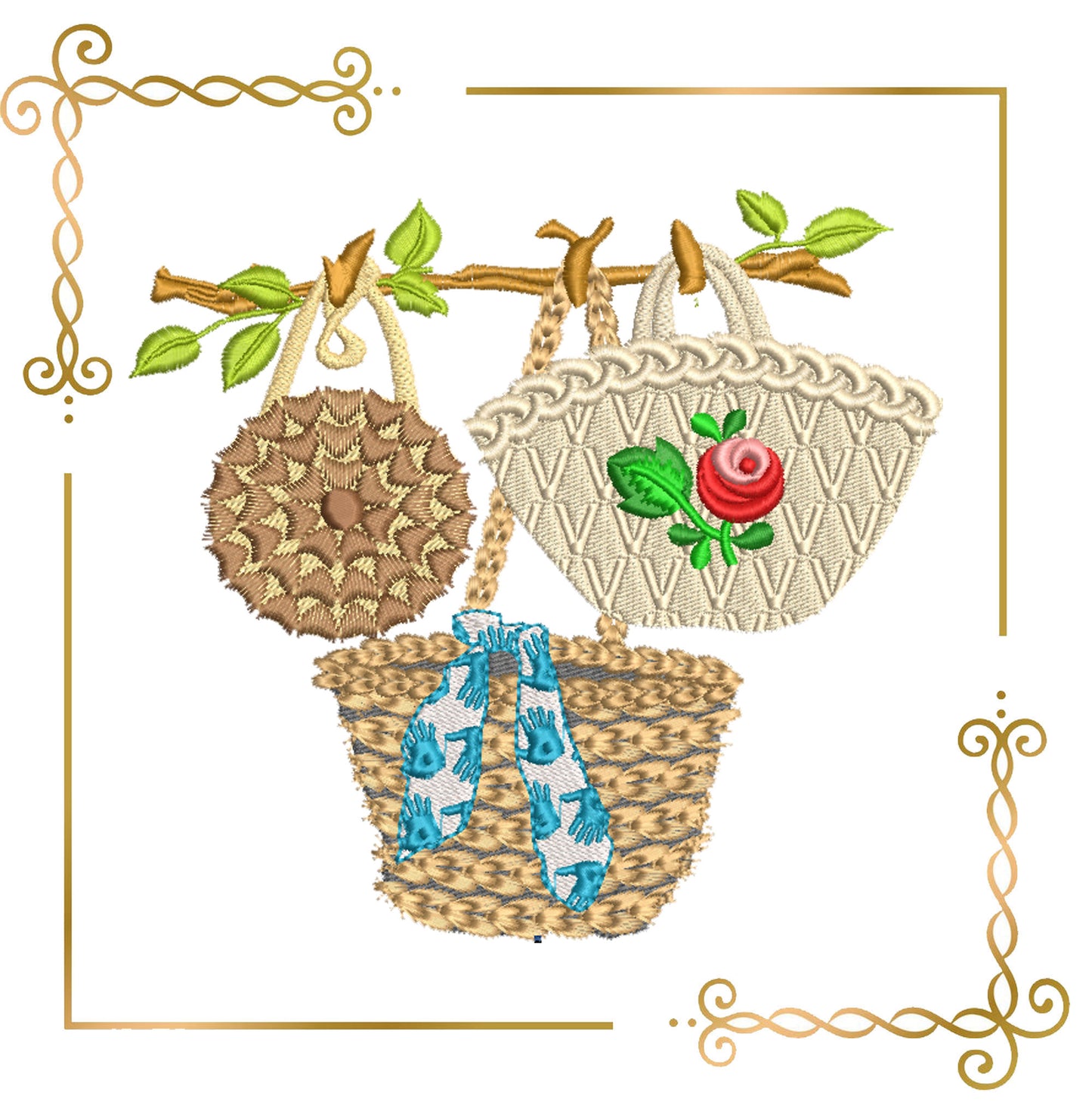 T-shirt Boho Chic Straw Bags Embroidery Design 1 Size