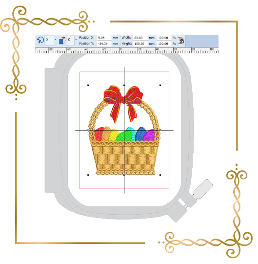 Easter Wicker Basket with Easter Eggs machine embroidery design