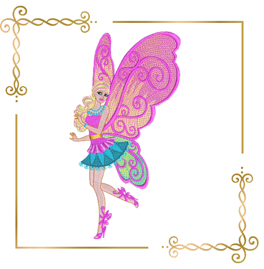 Princess Barbie doll butterfly Fairy doll with wings machine embroidery design