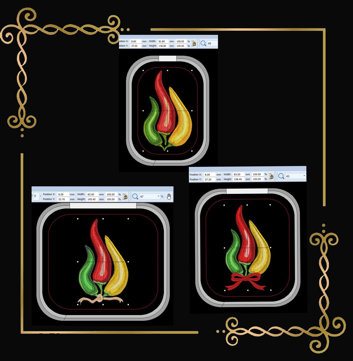 Flowers Embroidery Design Chili Pepper Machine Embroidery Design, Hot Pepper Bouquet, Modern Botanical Digital Download, 3 Variations
