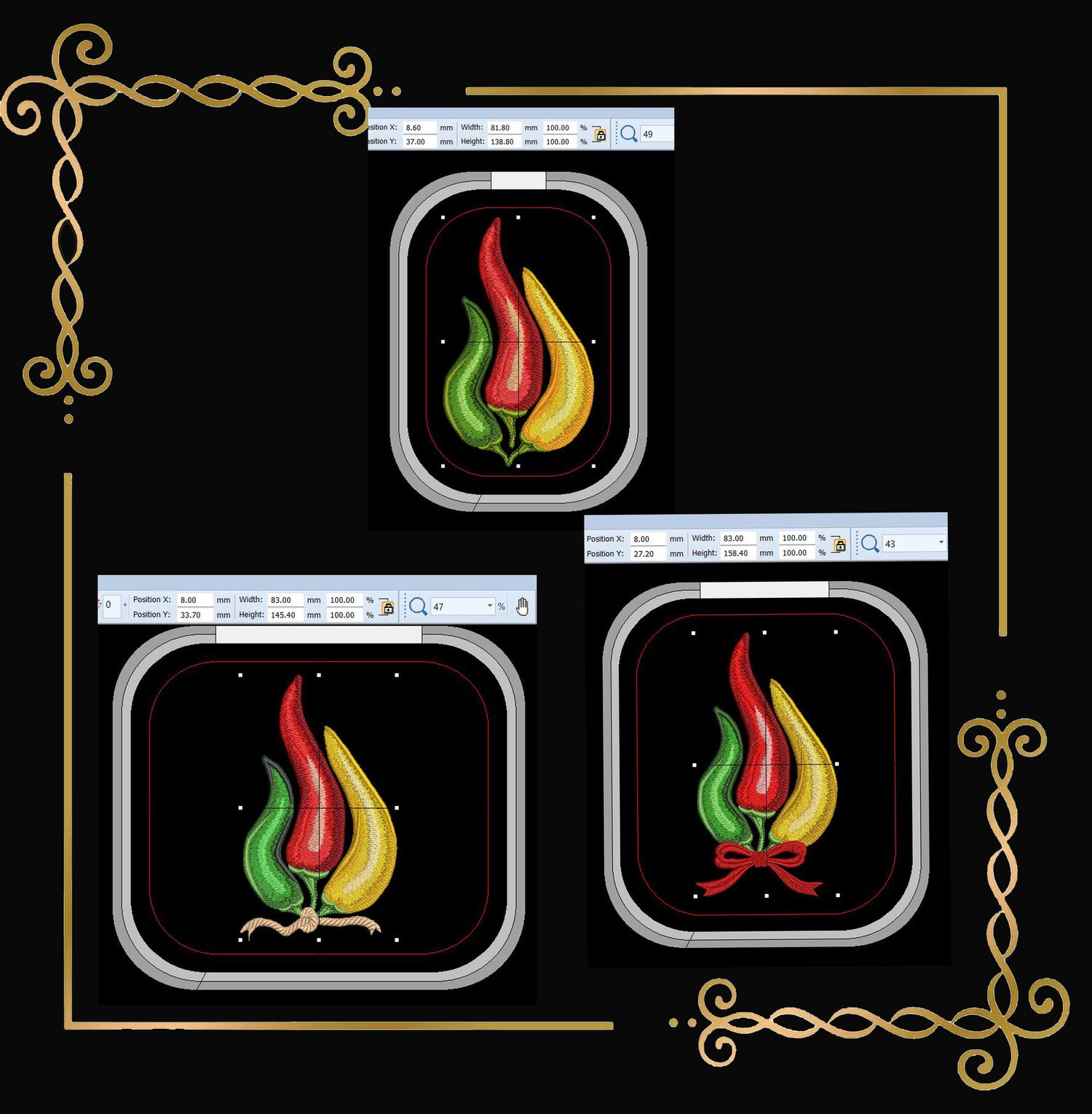 Flowers Embroidery Design Chili Pepper Machine Embroidery Design, Hot Pepper Bouquet, Modern Botanical Digital Download, 3 Variations
