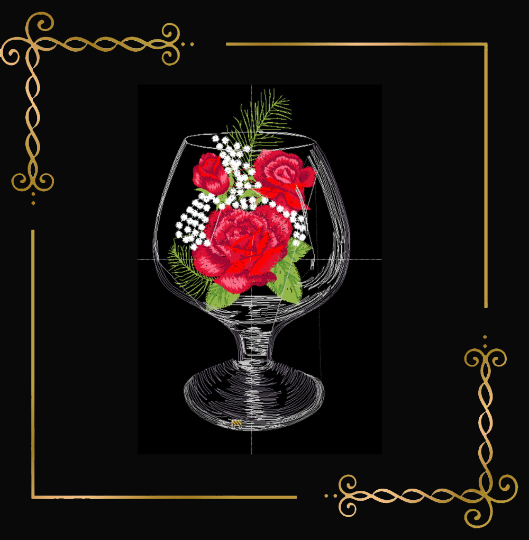 Winter Christmas flute with winter roses and fir branches digital machine embroidery design