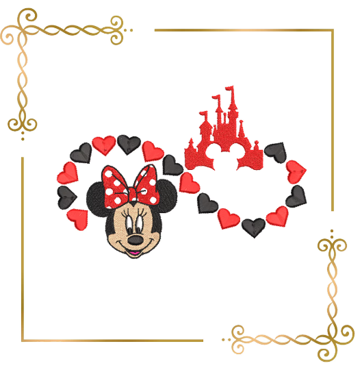 Minnie Mouse Head  Castle  Infinity  Valentines Day embroidery design 