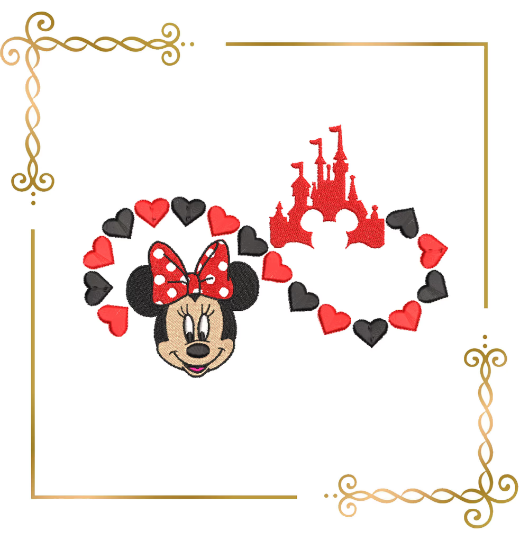 Minnie Mouse Head  Castle  Infinity  Valentines Day embroidery design