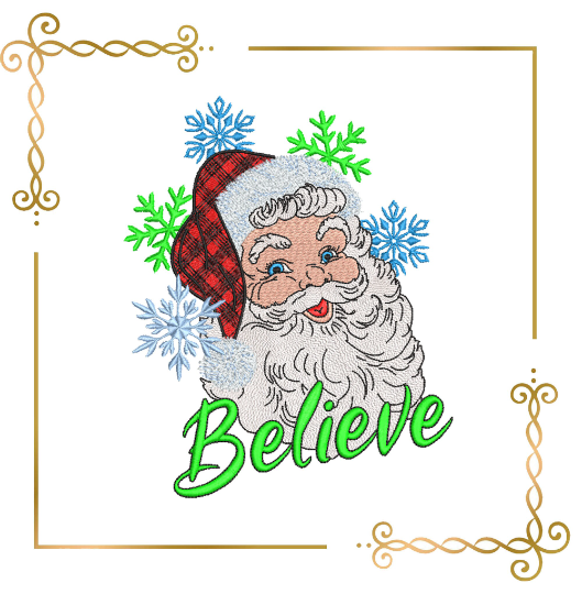 Winter super trendy Santa Claus Believe Christmas lettering Believe embroidery design 