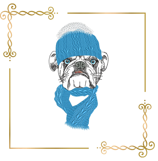 Animals DOG bulldog  knitted hat and scarf Christmas machine embroidery design