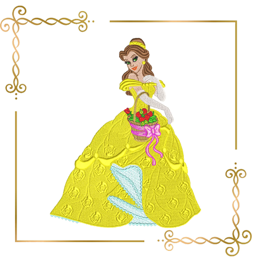 Princess Belle,  dress with roses,  Disney character machine embroidery design to the direct download.