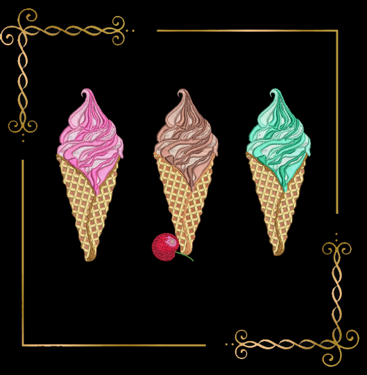 ice cream Sweet Surprise ice cream in a cone with cherries 1 Sizes 2 Variants embroidery design