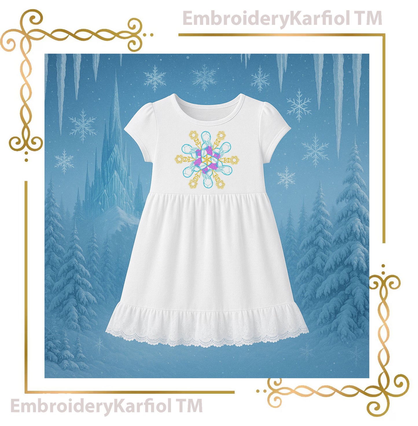 Christmas Anna Snowflake Embroidery Design, Winter Princess, Frozen Inspired Pattern