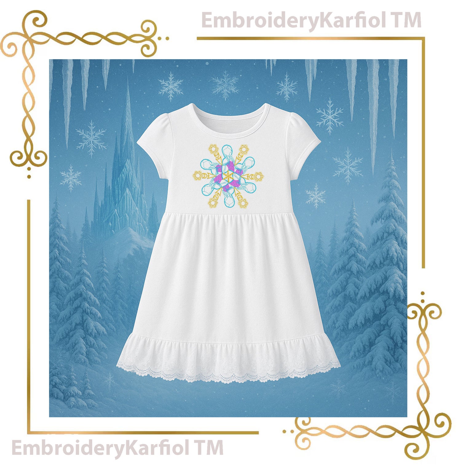 Christmas Anna Snowflake Embroidery Design, Winter Princess, Frozen Inspired Pattern