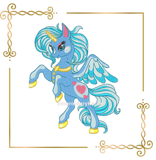 Magical Pegasus Unicorn Embroidery Design – Fantasy Pony with Wings